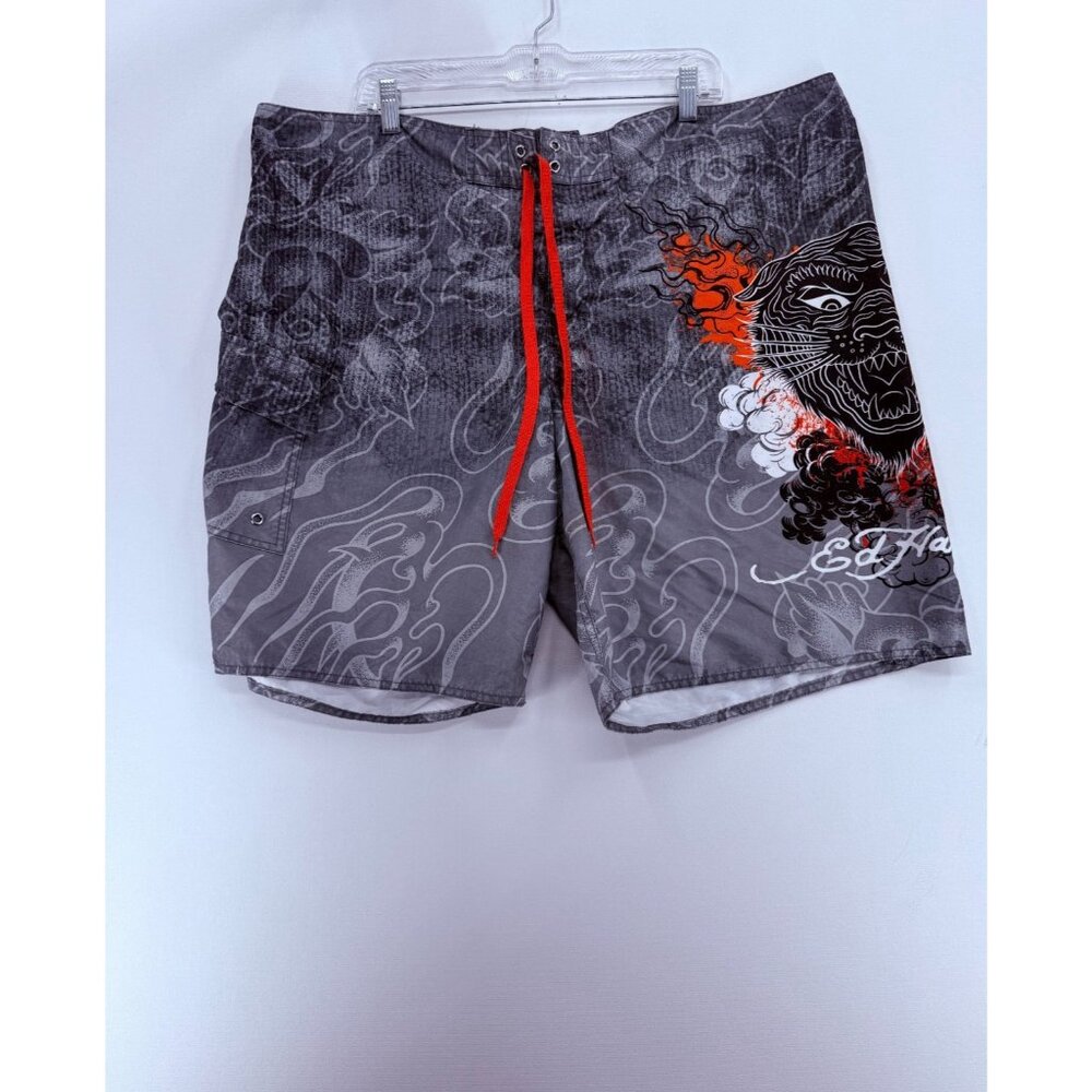 Ed Hardy By Christian Audgier Board Shorts Tiger Floral Mens 2XL 10" Swim Trunks